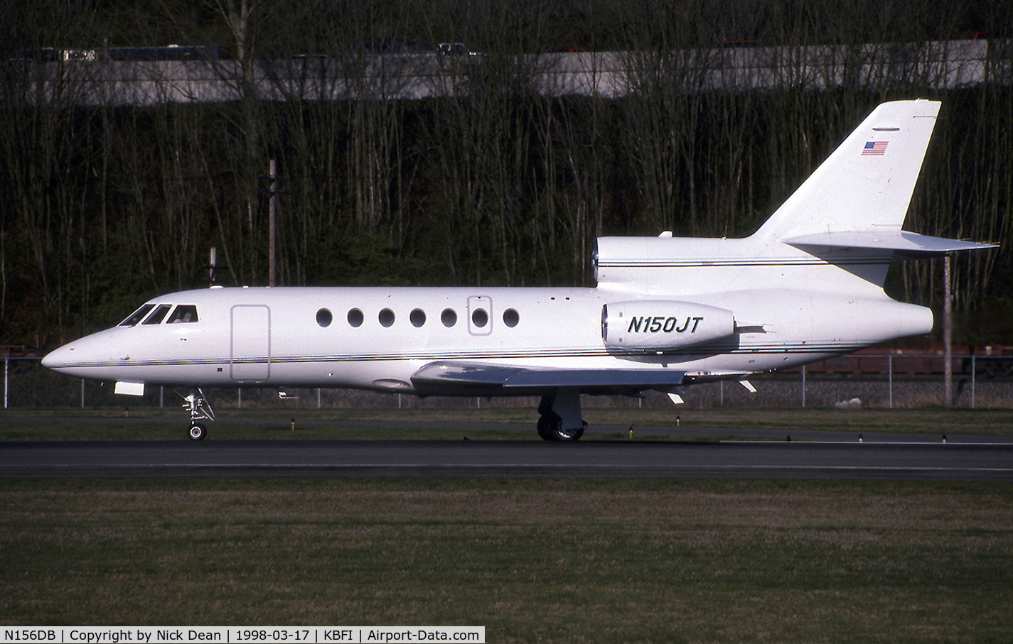 N156DB, 1981 Dassault Falcon 50 C/N 40, KBFI (Seen here as N150JT this airframe is currently registered N156DB as posted)