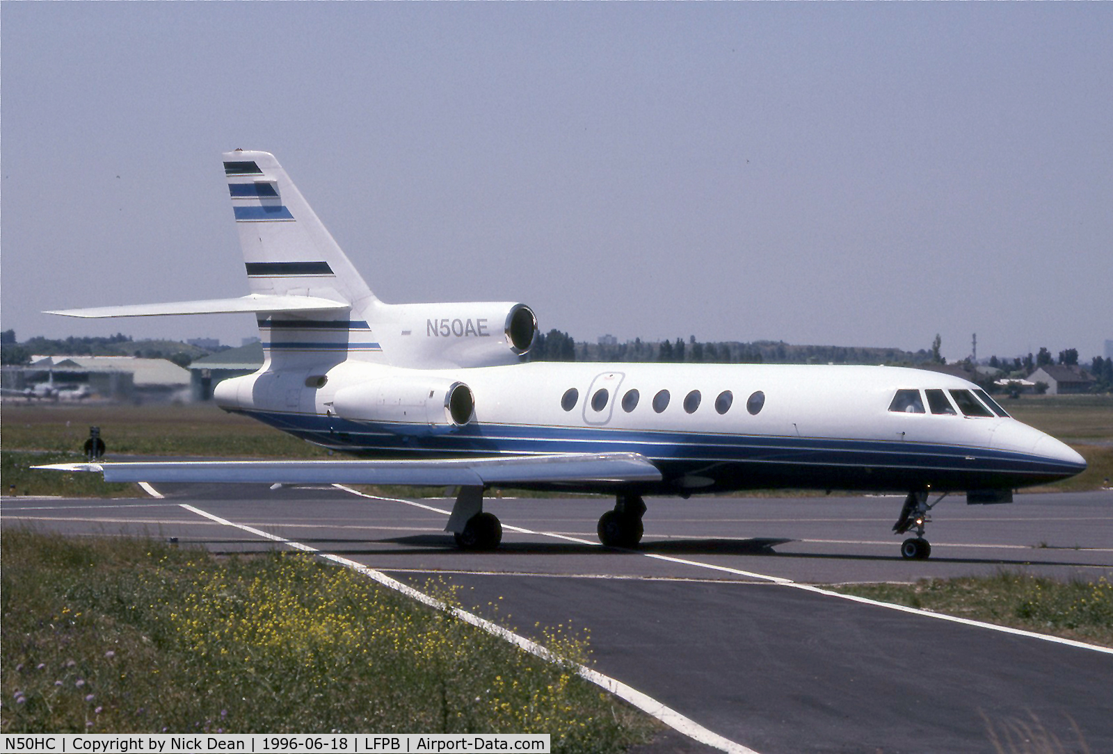 N50HC, Dassault Mystere Falcon 50 C/N 208, LFPB (Seen here as N50AE of Andy Evens auto Racing this airframe is currently registered n50HC as posted)