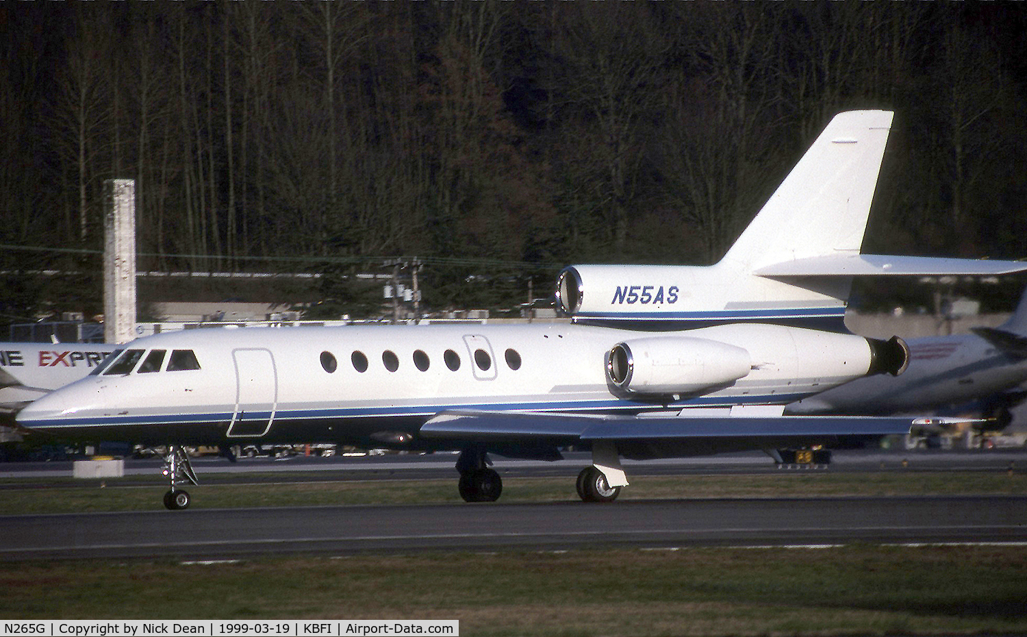 N265G, 1990 Dassault Falcon 50 C/N 214, Seen here as N55AS owned by Albertsons grocery stores this frame is currently registered N265G as posted