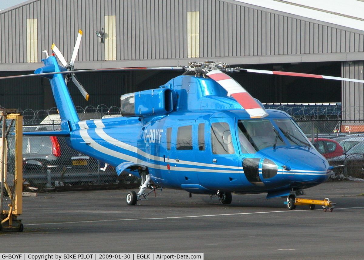 G-BOYF, 1988 Sikorsky S-76B C/N 760343, NICE BLUE S.76 IN THE PREMIAIR COMPOUND