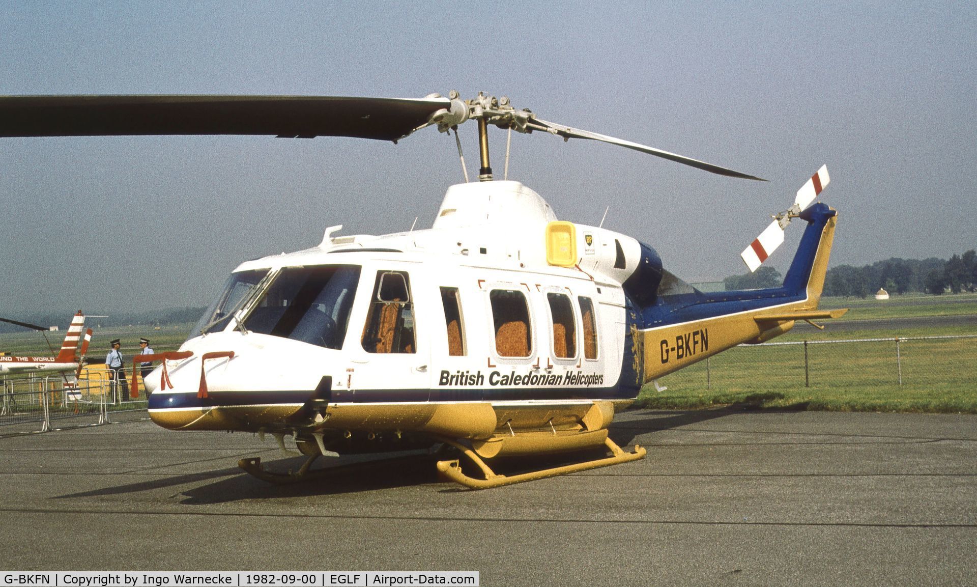 G-BKFN, 1982 Bell 214ST C/N 28109, Bell 214ST of British Caledonian Helicopters at Farnborough International 1982