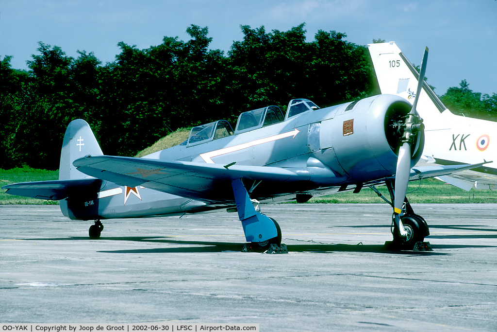 OO-YAK, 1956 Let Yak-11 C/N 172624, Ex Egypt AF and now sold as F-AZYA. Displaying the Normandie-Niemen colours in the Soviet AF.
