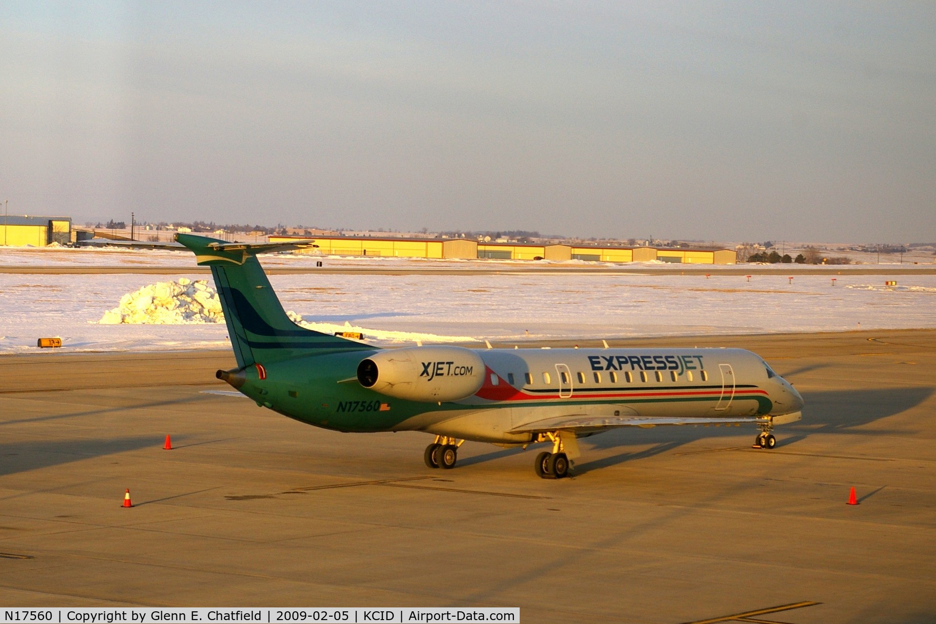 N17560, 2002 Embraer EMB-145LR C/N 145605, Parked on the Landmark Ramp, as seen from my office in the tower.