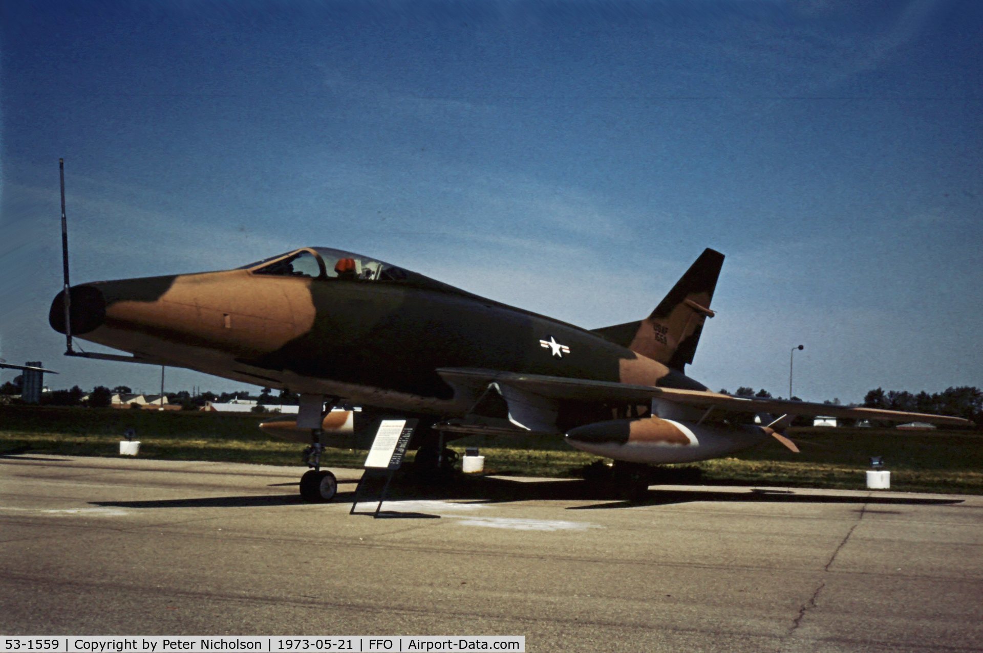 53-1559, 1953 North American F-100A Super Sabre C/N 192-54, As displayed in the summer of 1973.