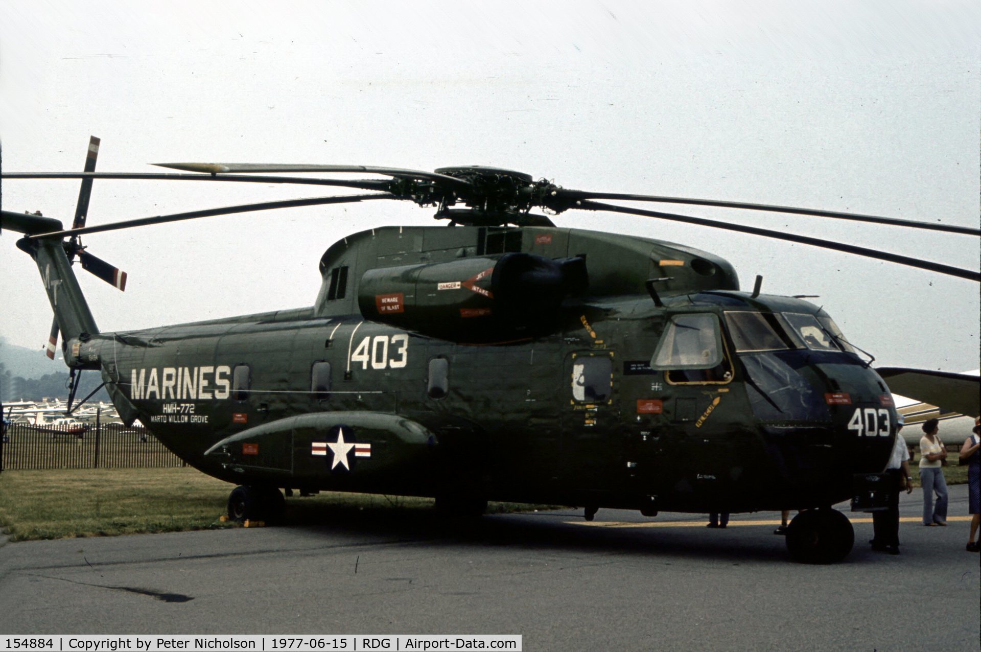 154884, Sikorsky CH-53A Sea Stallion C/N 65-155, HMH-772 squadron displayed this Sea Stallion at the 1977 Reading Airshow.