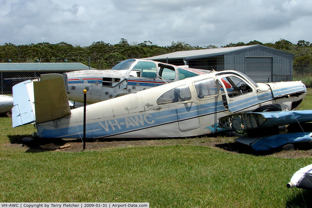 VH-AWC, 1963 Beech P35 Bonanza C/N D-7227, At the Queensland Air Museum, Caloundra, Australia - This aircraft was damaged in a ground incident at Coffs Harbour in 1997