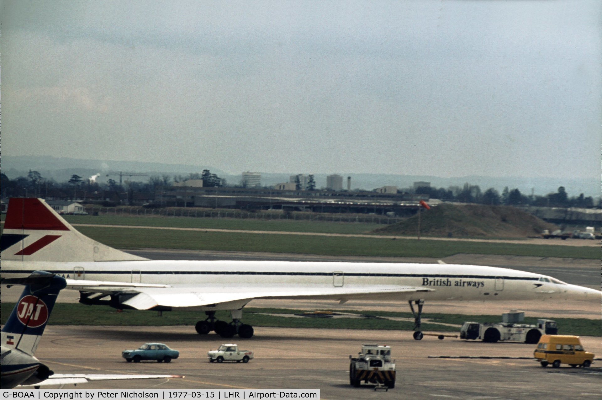 G-BOAA, 1974 Aerospatiale-BAC Concorde 1-102 C/N 100-006, As seen in British Airways service at London Heathrow in the Spring of 1977.