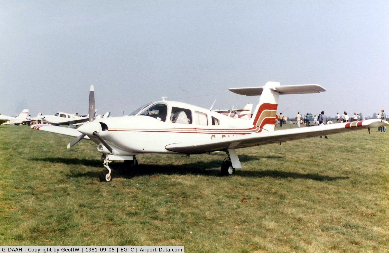 G-DAAH, 1979 Piper PA-28RT-201T Turbo Arrow IV C/N 28R-7931104, PA-28RT Arrow IV G-DAAH visiting the 1981 Cranfield Business and Light Aviation Exhibition