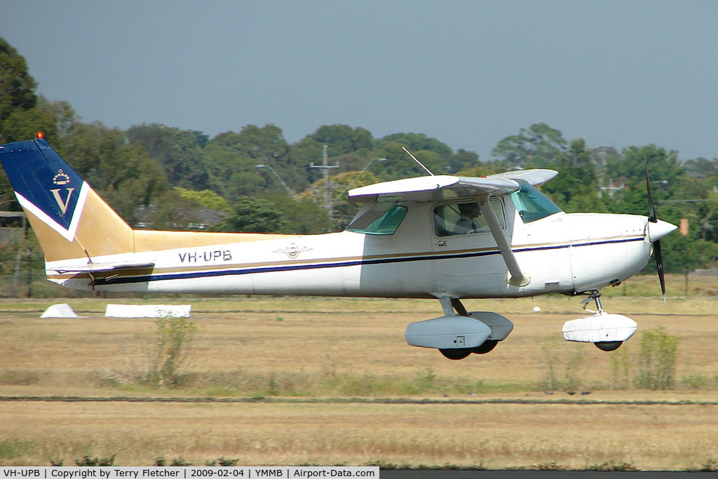 VH-UPB, 1977 Cessna 150M C/N 15079182, Cessna 150M about to touch down at Moorabbin