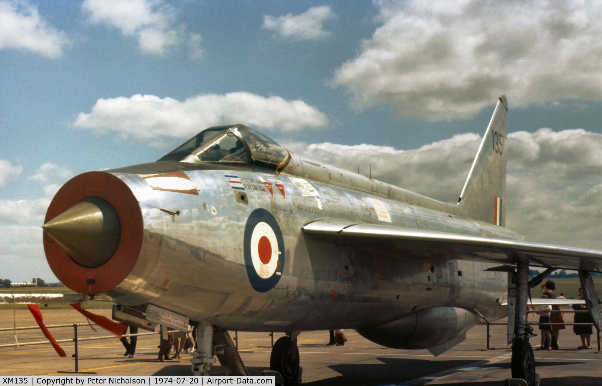 XM135, 1959 English Electric Lightning F.1 C/N 95031, As Lightning F.1A in 1974 it was the flagship of 60 Maintenance Unit displayed at the 1974 RAF Leconfield Air Show.
