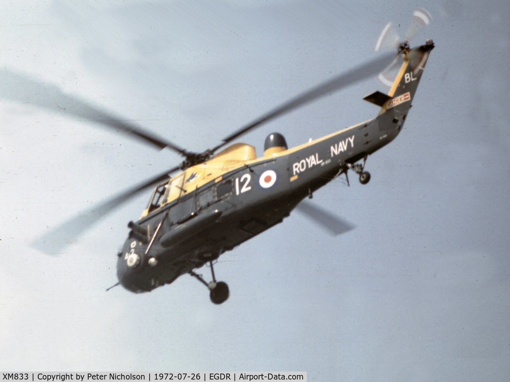 XM833, 1961 Westland Wessex HAS.3 C/N WA14, In 1972 this Wessex served with 820 Squadron aboard HMS Blake and is seen at the 1972 Culdrose Air Show.