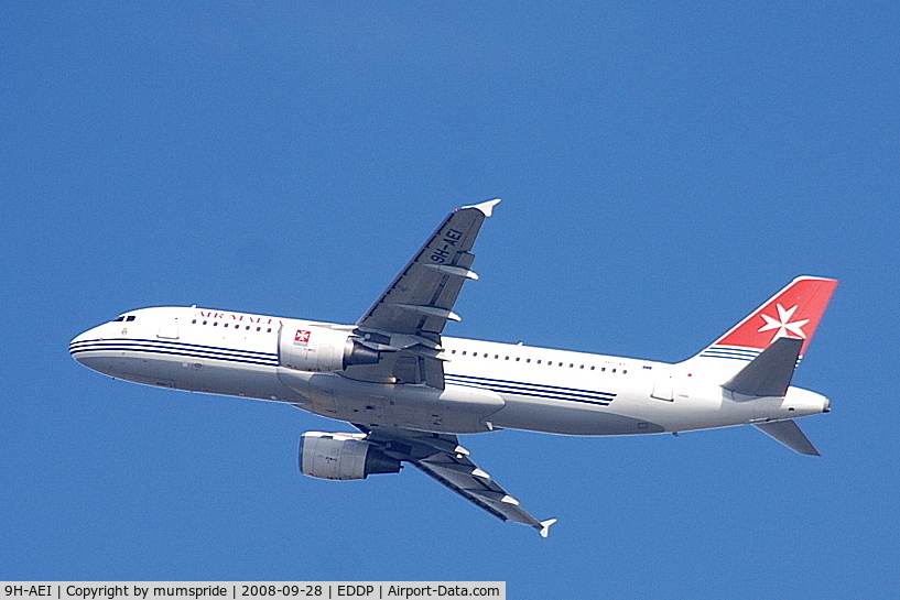 9H-AEI, 2004 Airbus A320-214 C/N 2189, Leaving LEJ southwards to homebase