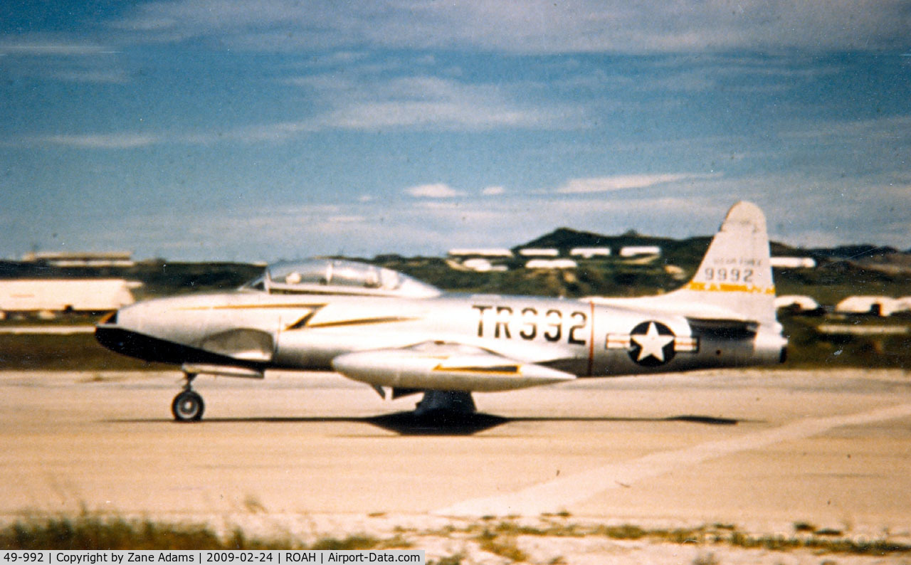 49-992, 1949 Lockheed T-33A Shooting Star C/N 580-5142, T-33A (TF-80C) Shooting Star of the 26th FIS at NAHA AFB Okinawa 1952