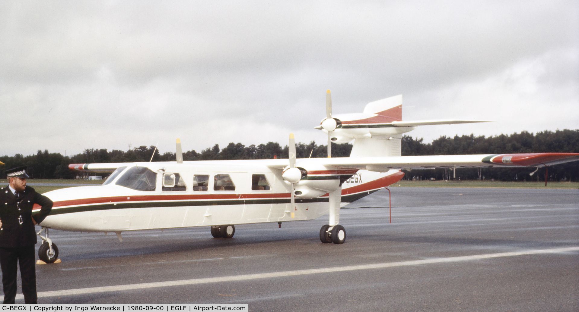 G-BEGX, 1976 Britten-Norman BN-2A Mk.III-2 Trislander C/N 1043, Britten-Norman BN-2A Trislander Mk III-2 at Farnborough International 1980
