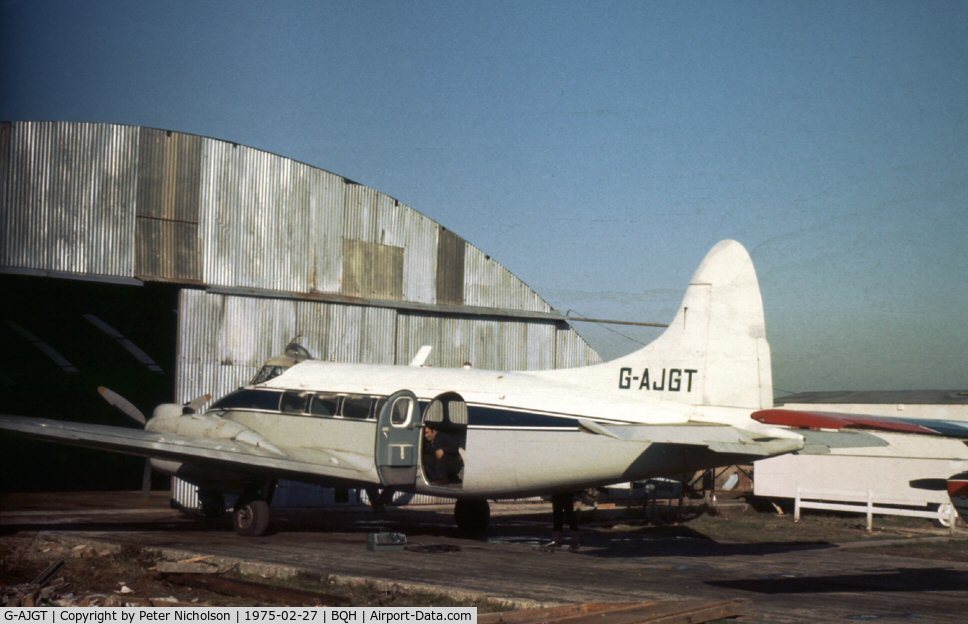 G-AJGT, 1947 De Havilland DH-104 Dove 7XC C/N 04034, Undergoing maintenance at Biggin Hill.