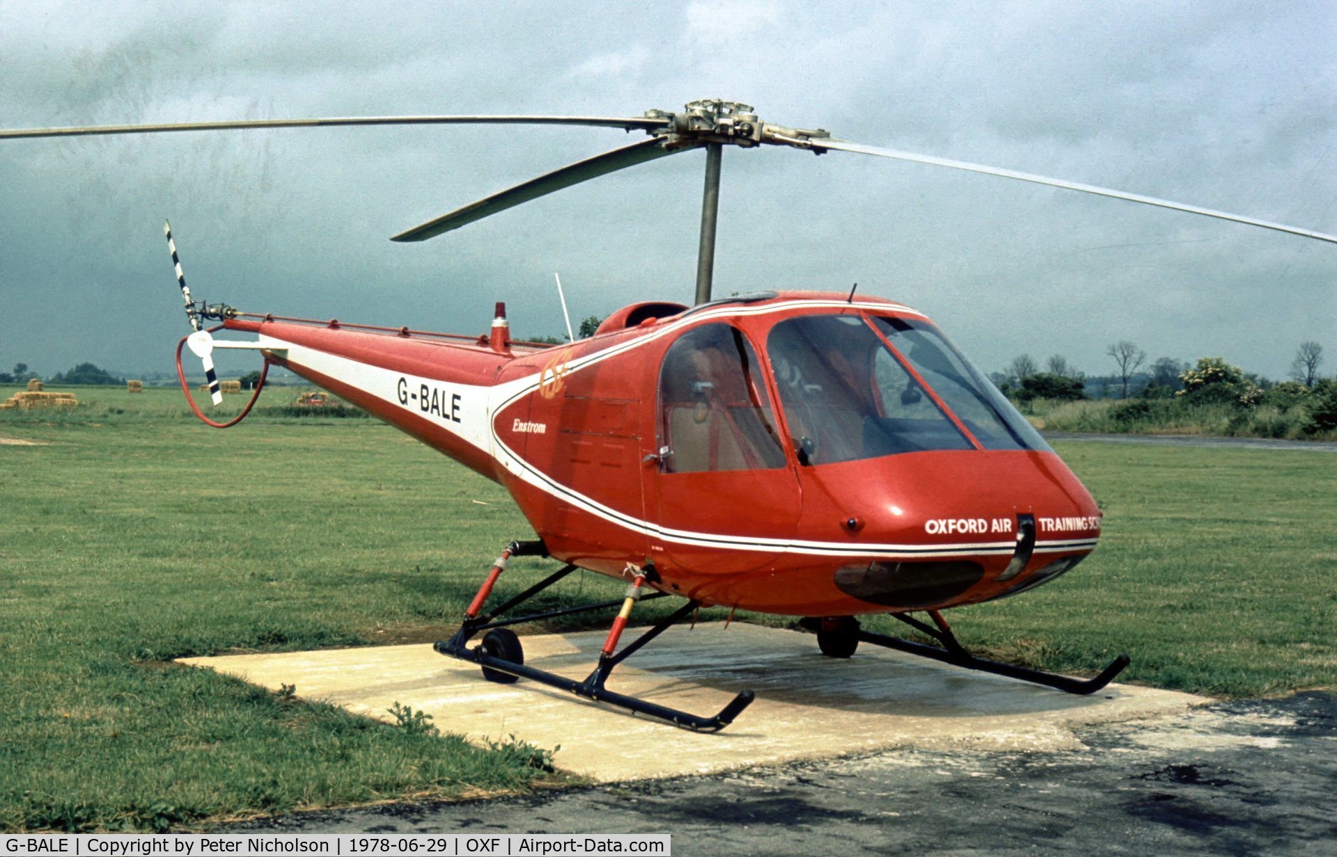 G-BALE, 1973 Enstrom F-28A-UK C/N 119, This helicopter was with the Oxford Air Training School at Kidlington in the Summer of 1978.