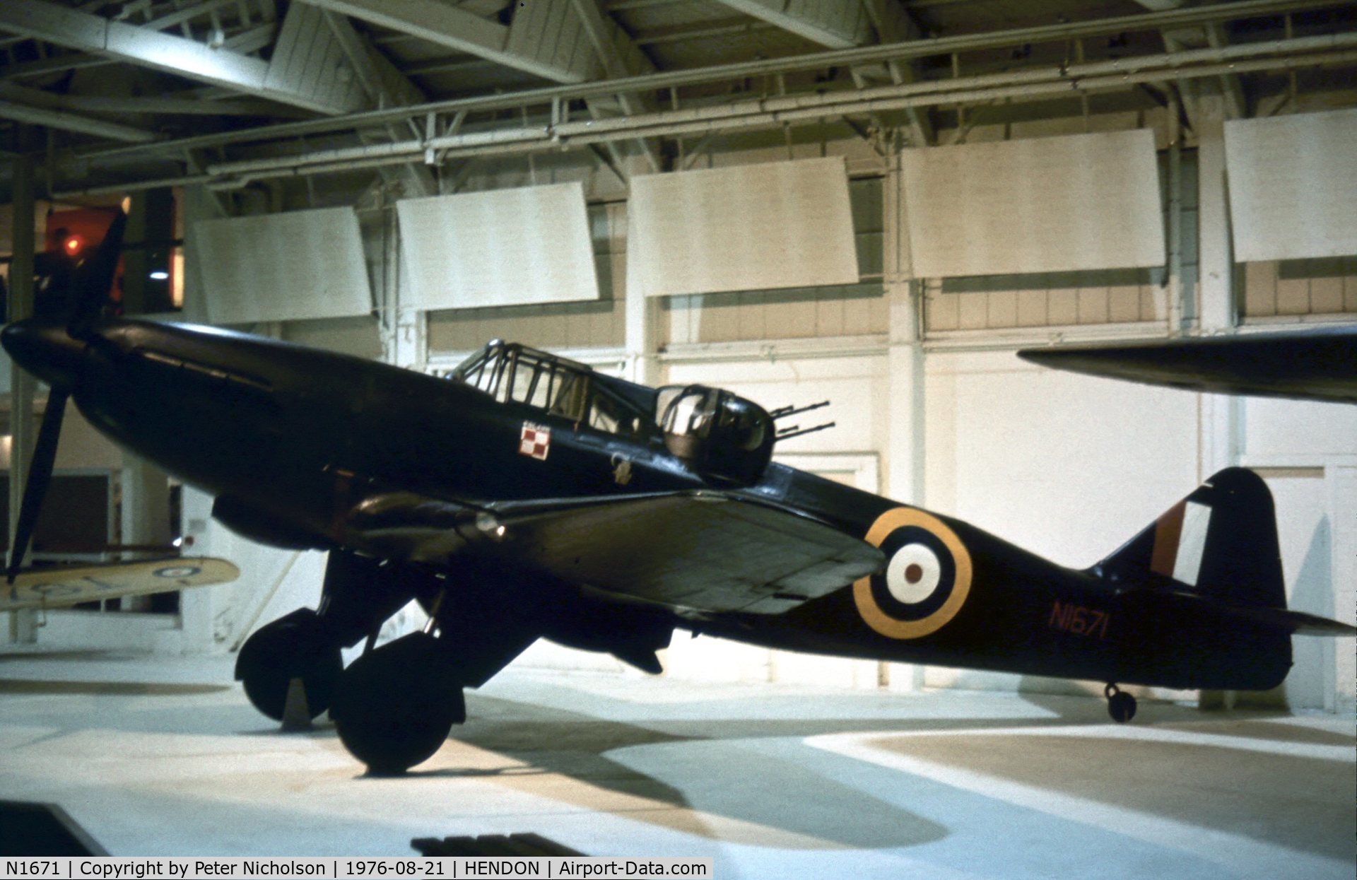 N1671, 1938 Boulton Paul Defiant I C/N Not found N1671, The RAF Museum's Defiant 1 in the markings of 307 Squadron as displayed in 1976.