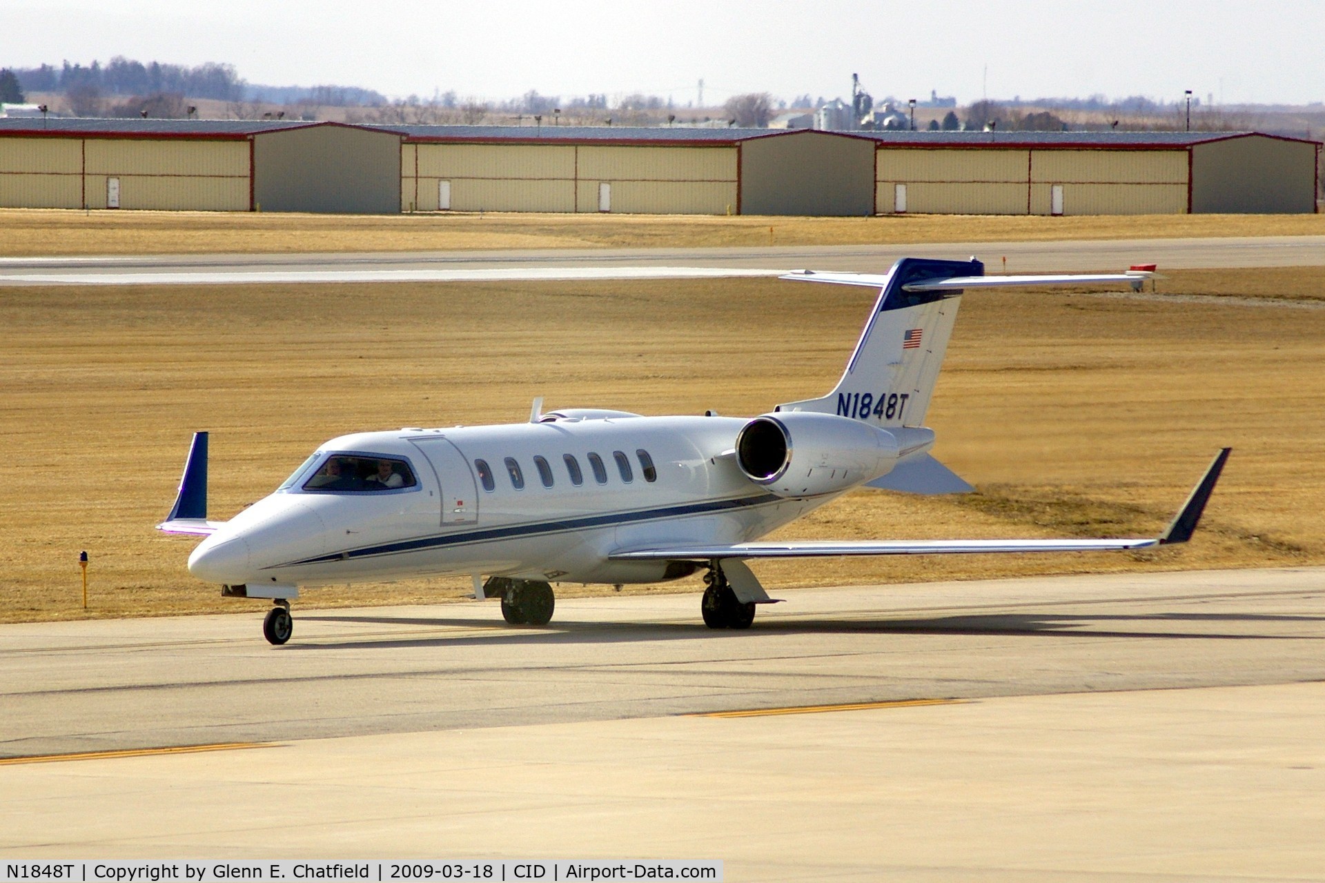 N1848T, 2005 Learjet 45 C/N 2035, About to pull into Landmark FBO from taxiway D after landing runway 31
