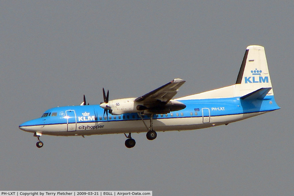 PH-LXT, 1993 Fokker 50 C/N 20279, KLM Cityhopper Fokker 50 at Heathrow - the only scheduled , non jet aircraft into Heathrow these days