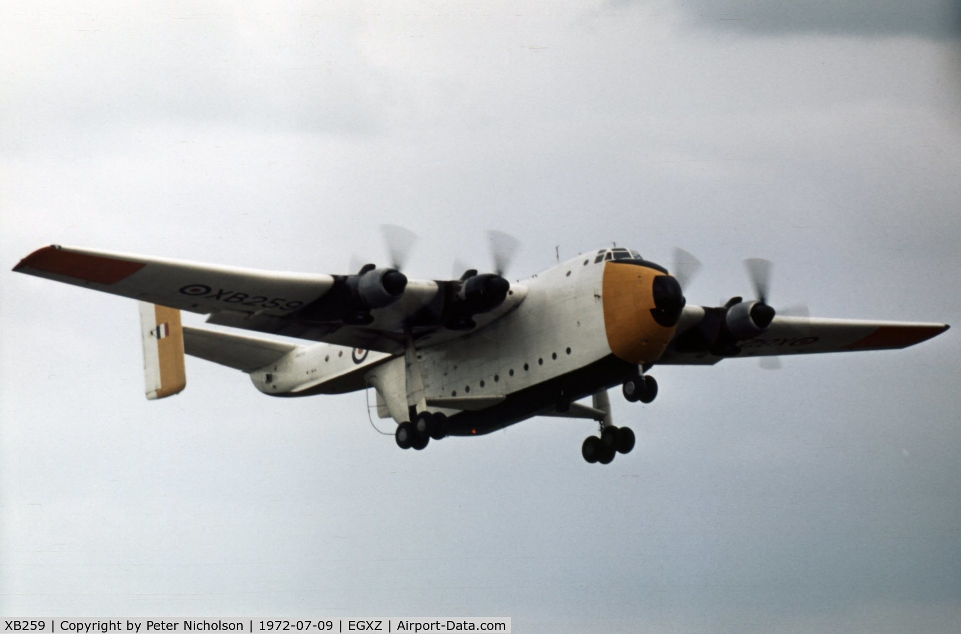 XB259, 1955 Blackburn Beverley C.1 C/N 1002, A fly-past by the RAE Beverley C.1 at the 1972 Topcliffe Open Day.