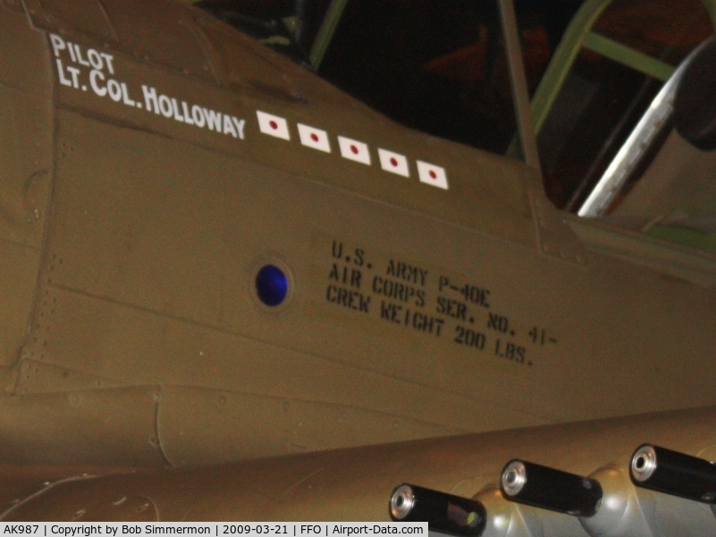 AK987, 1942 Curtiss P-40E Kittyhawk 1A C/N 18731, Curtiss P-40E Warhawk at the USAF Museum in Dayton, Ohio.