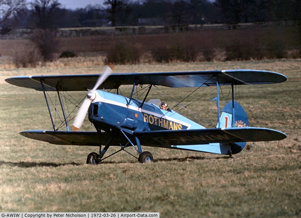G-AWIW, 1947 Stampe-Vertongen SV-4B C/N 532, Stampe SV4B of the Rothmans aerobatic team at Old Warden in the Spring of 1972.