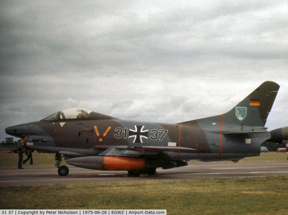 31 37, Fiat G-91R/3 C/N D405, Side view of the Luftwaffe's LKG-43 Fiat G-91R-3 at the 1975 Alconbury Open Day.