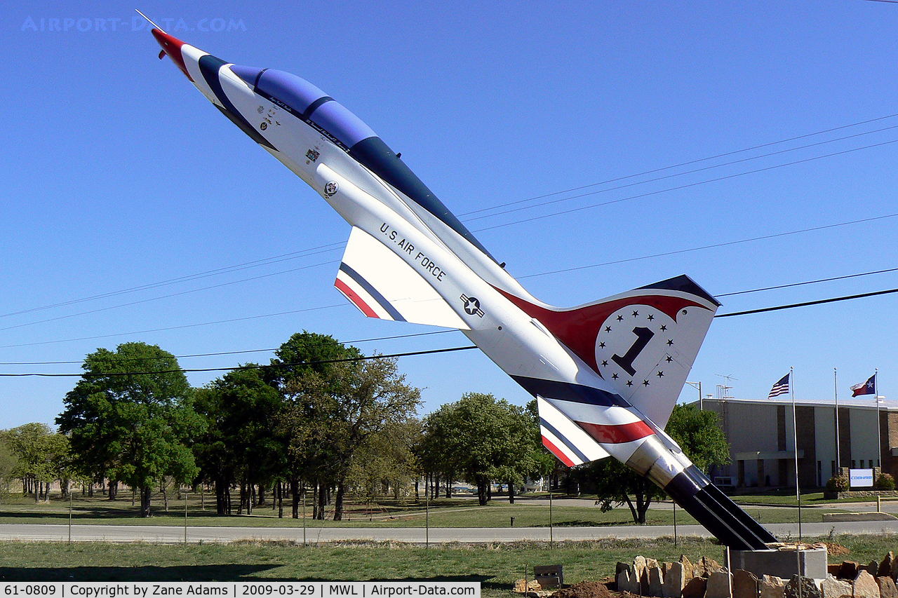 61-0809, 1961 Northrop AT-38B Talon C/N N.5175, New display at the Mineral Wells, TX Airport. This aircraft was most recently at the now defunct English Field Air Museum.