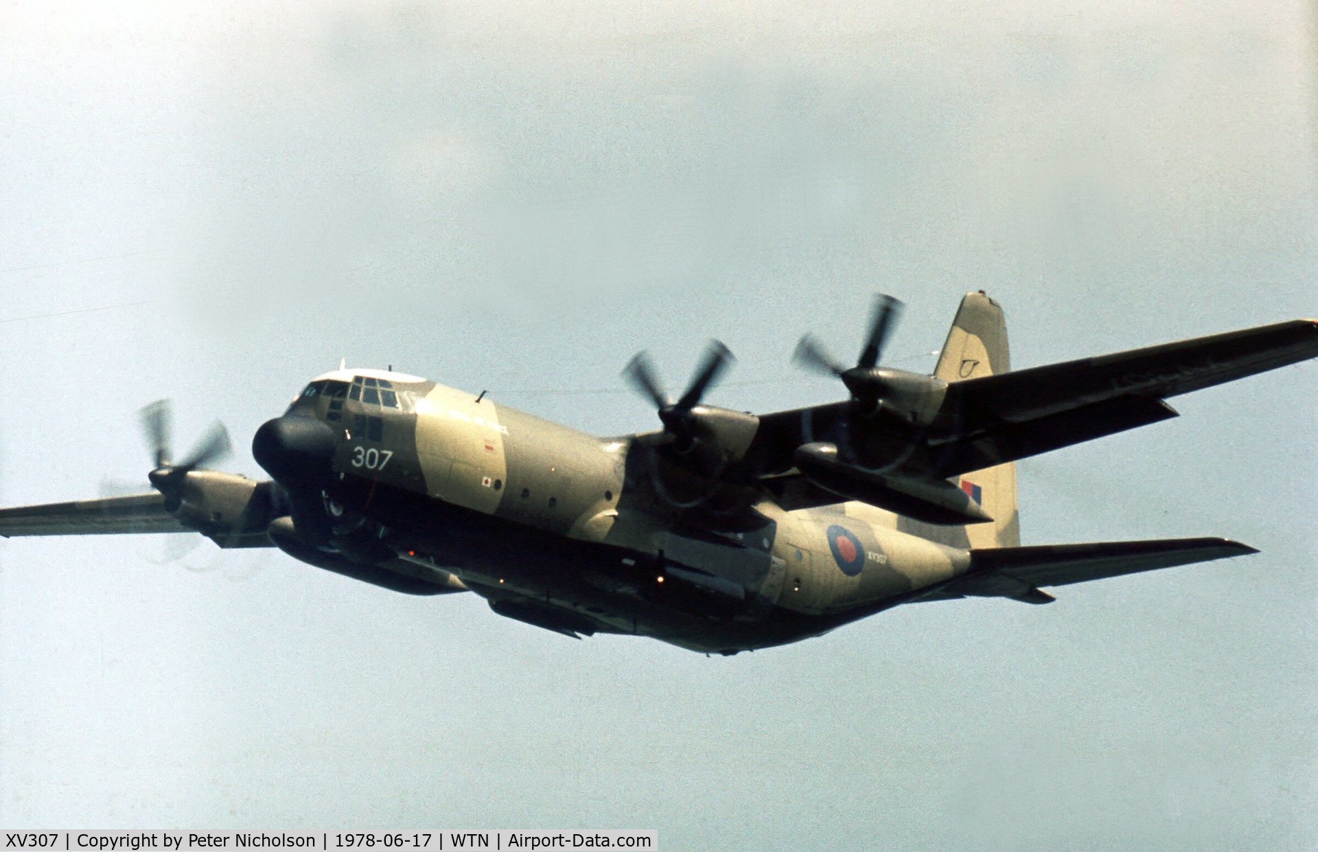 XV307, 1966 Lockheed C-130K Hercules C.1 C/N 382-4275, Hercules C.1 of the Lyneham Transport Wing as support aircraft for the Red Arrows aerobatic display team at the 1978 Waddington Open Day.