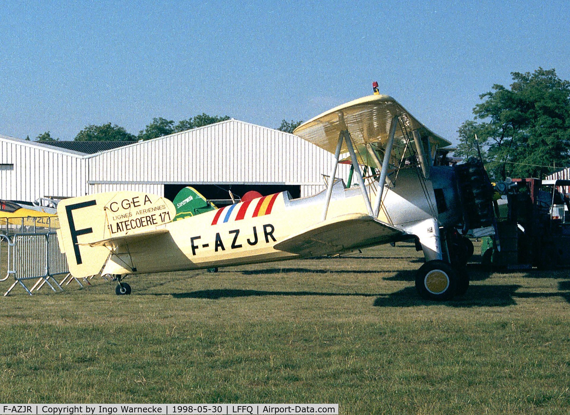 F-AZJR, Boeing PT-13D Kaydet (E75) C/N 75-5656, Stearman E 75 - here in the guise of a 'Breguet XIV' of the Aeropostale probably for movie purposes - at the Meeting Aerien 1998, La-Ferte-Alais, Cerny
