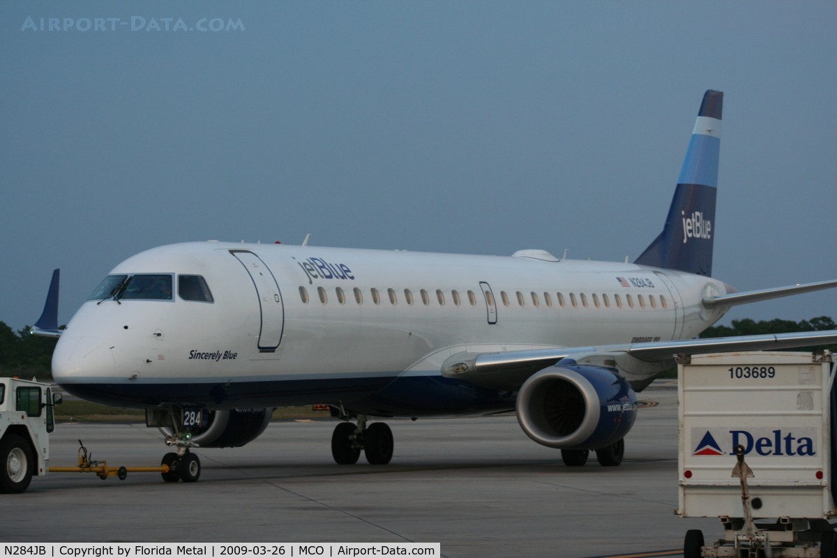 N284JB, 2008 Embraer 190AR (ERJ-190-100IGW) C/N 19000144, Jet Blue's inaugeral flight to San Jose Costa Rica from MCO