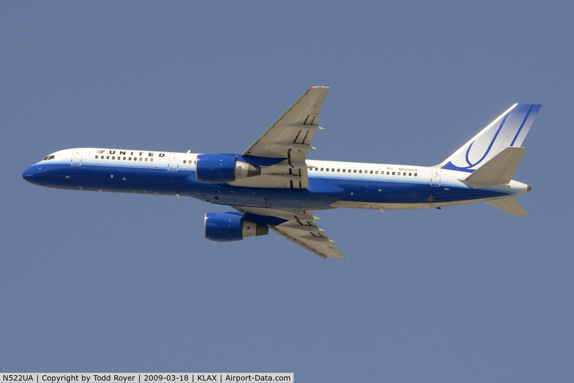 N522UA, 1990 Boeing 757-222 C/N 24931, Departing LAX on 25R