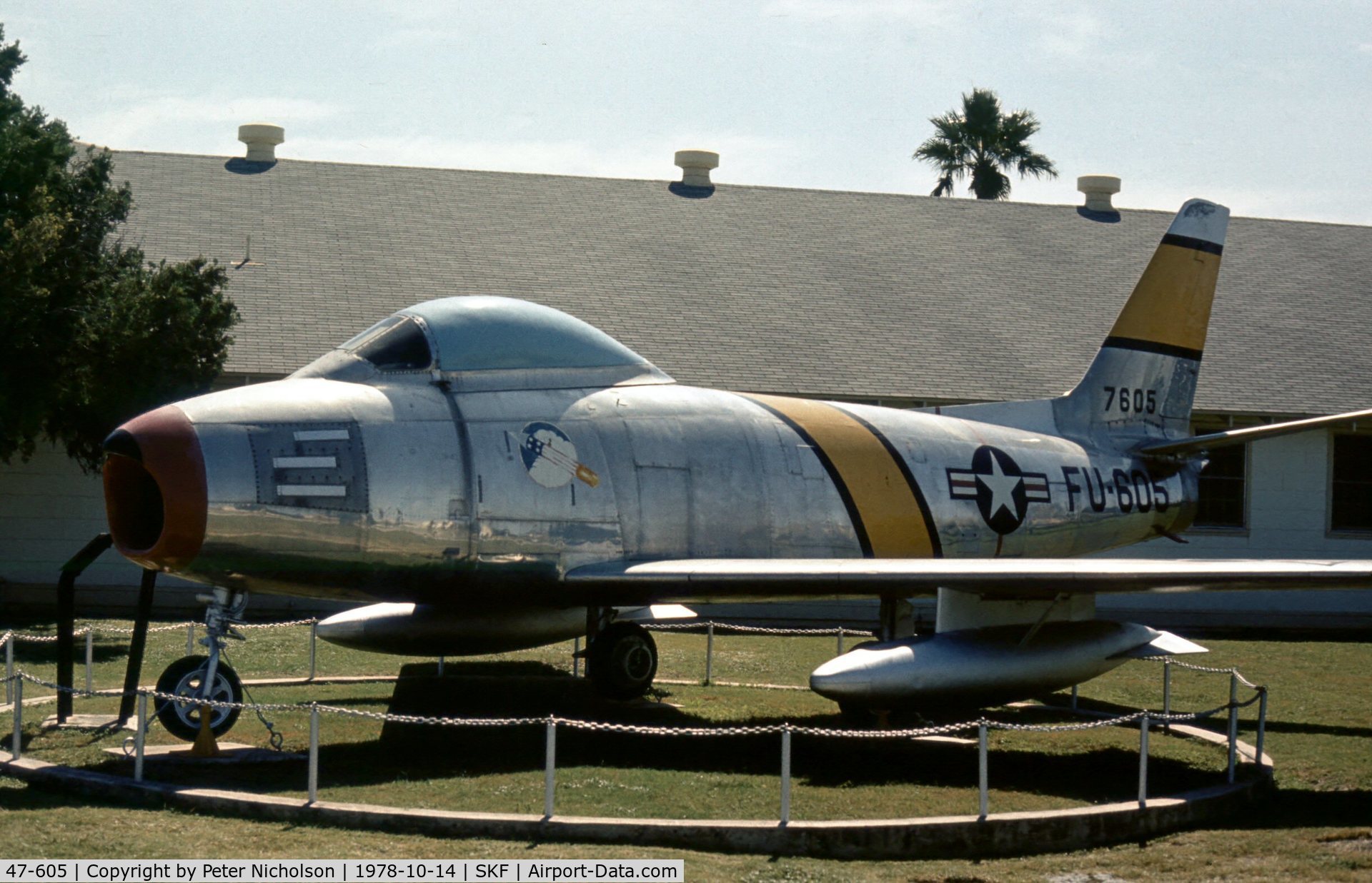 47-605, 1947 North American F-86A Sabre C/N 151-38432, Another view of Lackland's F-86A Sabre in 1978.