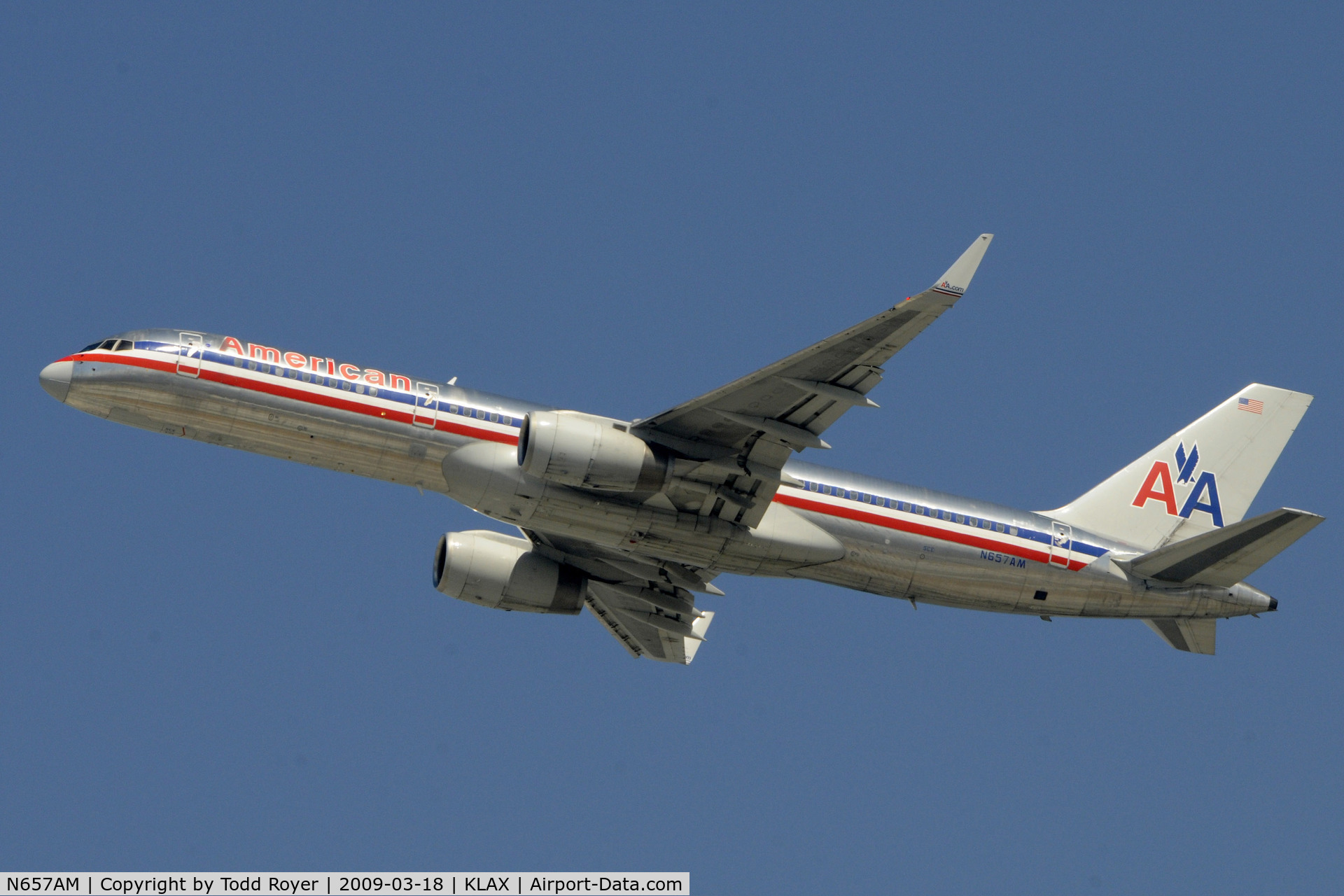 N657AM, 1991 Boeing 757-223 C/N 24615, Departing LAX on 25R