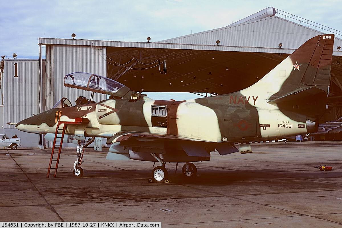 154631, Douglas TA-4J Skyhawk C/N 13749, Topgun TA-4J on the flightline at NAS Miramar (KM25 slidescan)