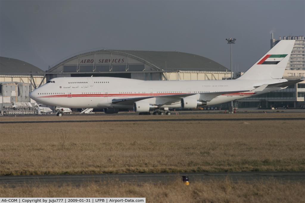 A6-COM, 1991 Boeing 747-433 C/N 25074, on transit at Le Bourget