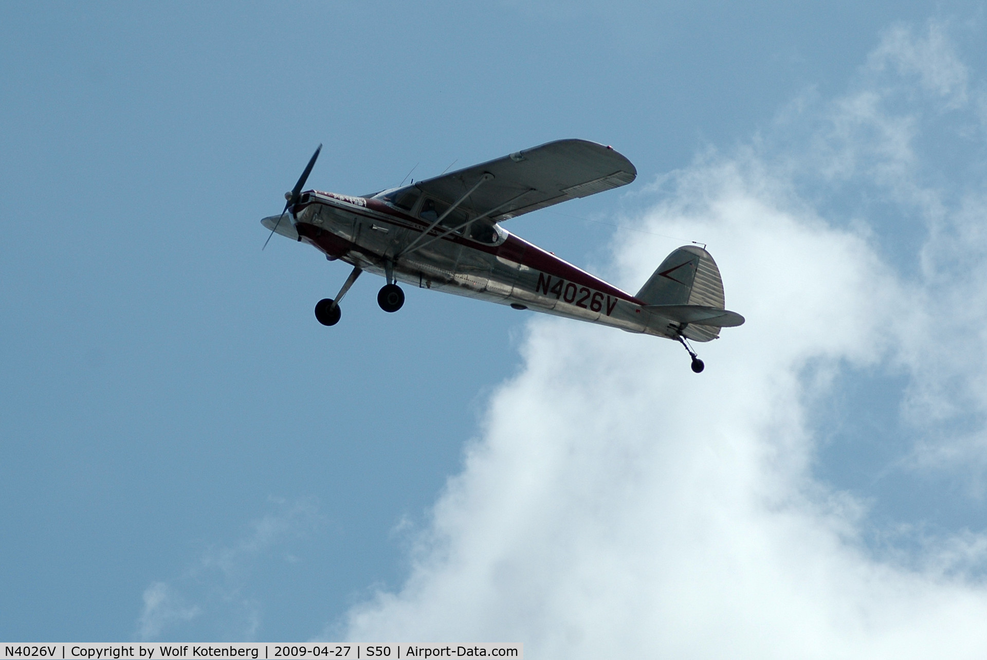 N4026V, 1948 Cessna 170 C/N 18345, flying under the clouds, on final