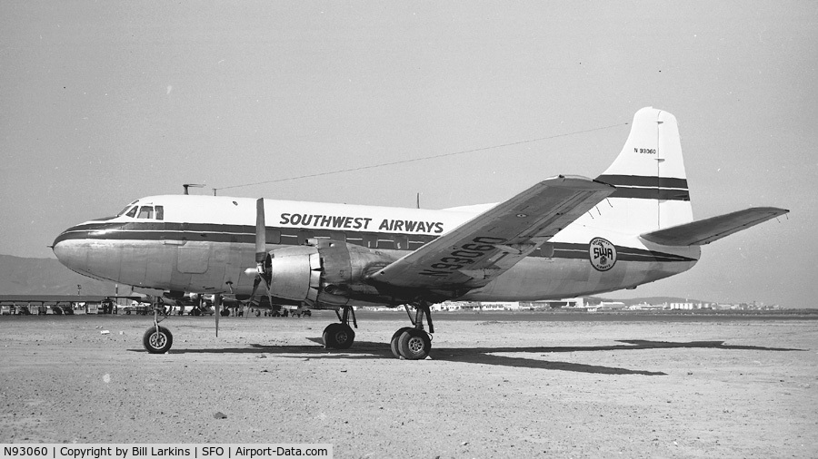 N93060, 1948 Martin 202 C/N 9149, Freshly painted for Southwest Airways in 1952.