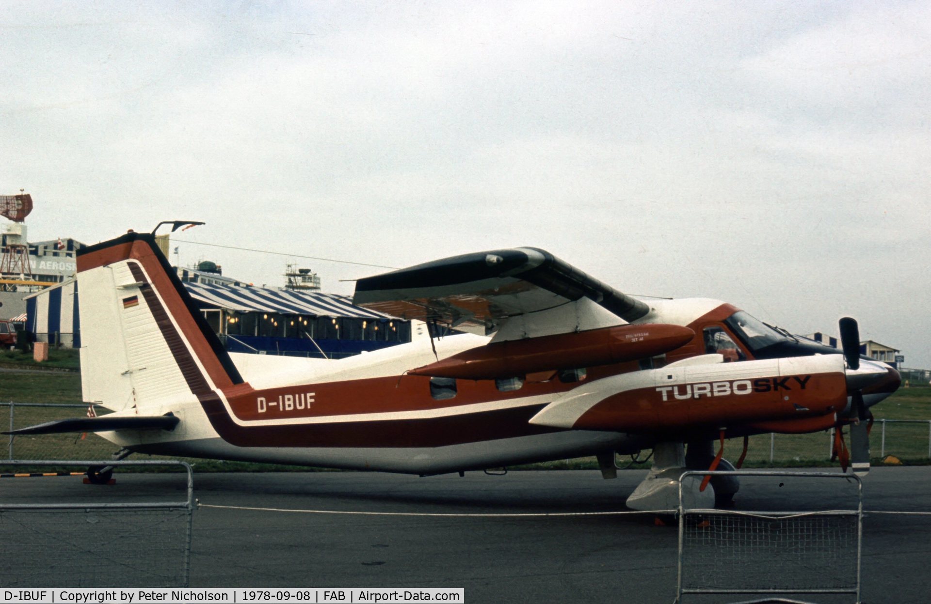 D-IBUF, 1978 Dornier Do-28D-2 Turbo Skyservant C/N 4302, Turboprop version of the Skyservant on display at the 1978 Farnborough Airshow.