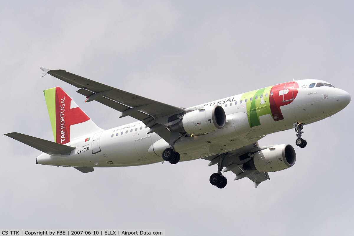 CS-TTK, 1999 Airbus A319-111 C/N 1034, TAP A319 on final RW06 at Luxembourg