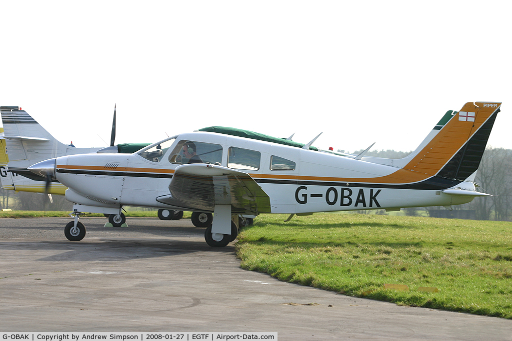 G-OBAK, 1977 Piper PA-28R-201T Cherokee Arrow III C/N 28R-7703054, Preparing to leave Fairoaks.