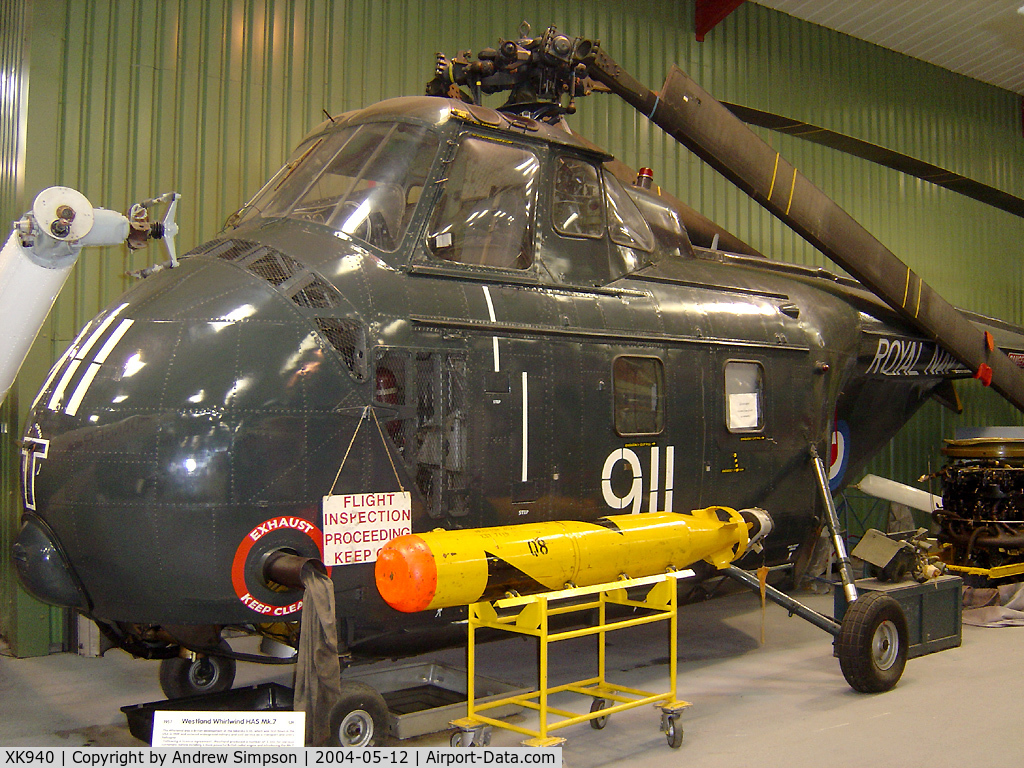 XK940, 1957 Westland Whirlwind HAS.7 C/N WA167, At Weston Super-mare Helicopter Museum.