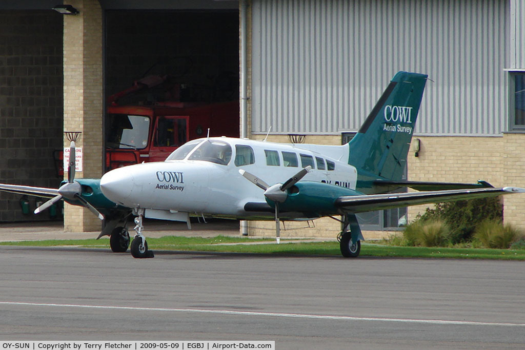 OY-SUN, 1981 Cessna 402C Businessliner III C/N 402C0461, Based at Gloucestershire Staverton for survey work