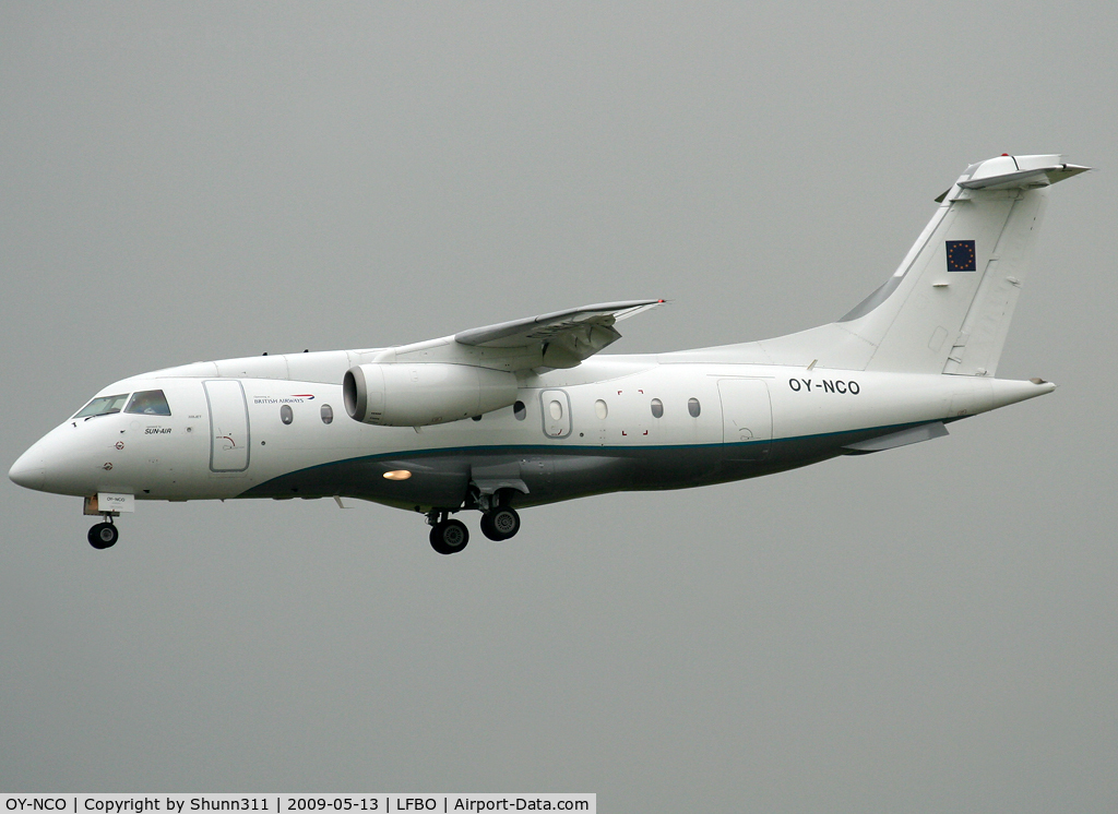 OY-NCO, 2002 Dornier 328-310 C/N 3210, Landing rwy 14R with additional 'Operated by British Airways' titles