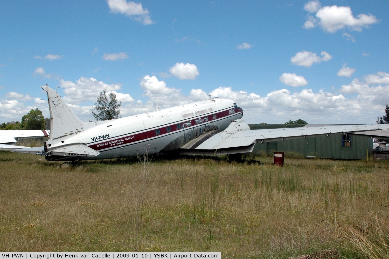 VH-PWN, 1943 Douglas C-47B-5-DK Skytrain C/N 26001, Rather incomplete this DC-3 is sitting behind the Australian Aviation Museum at Bankstown airport (Sydney).