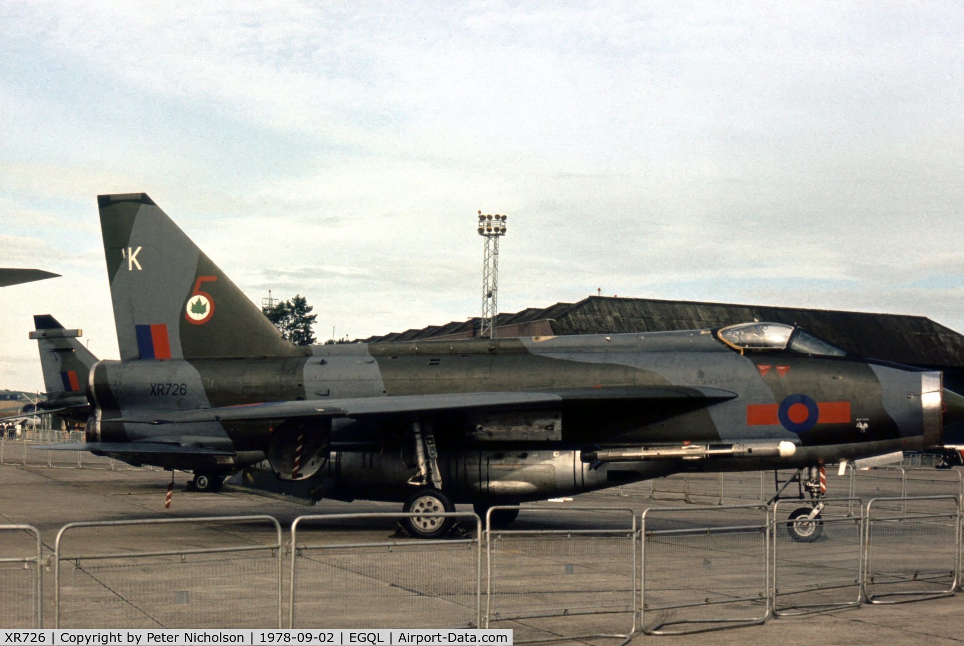 XR726, 1965 English Electric Lightning F.6 C/N 95209, Lightning F.6 of 5 Squadron on display at the 1978 Leuchars Airshow.