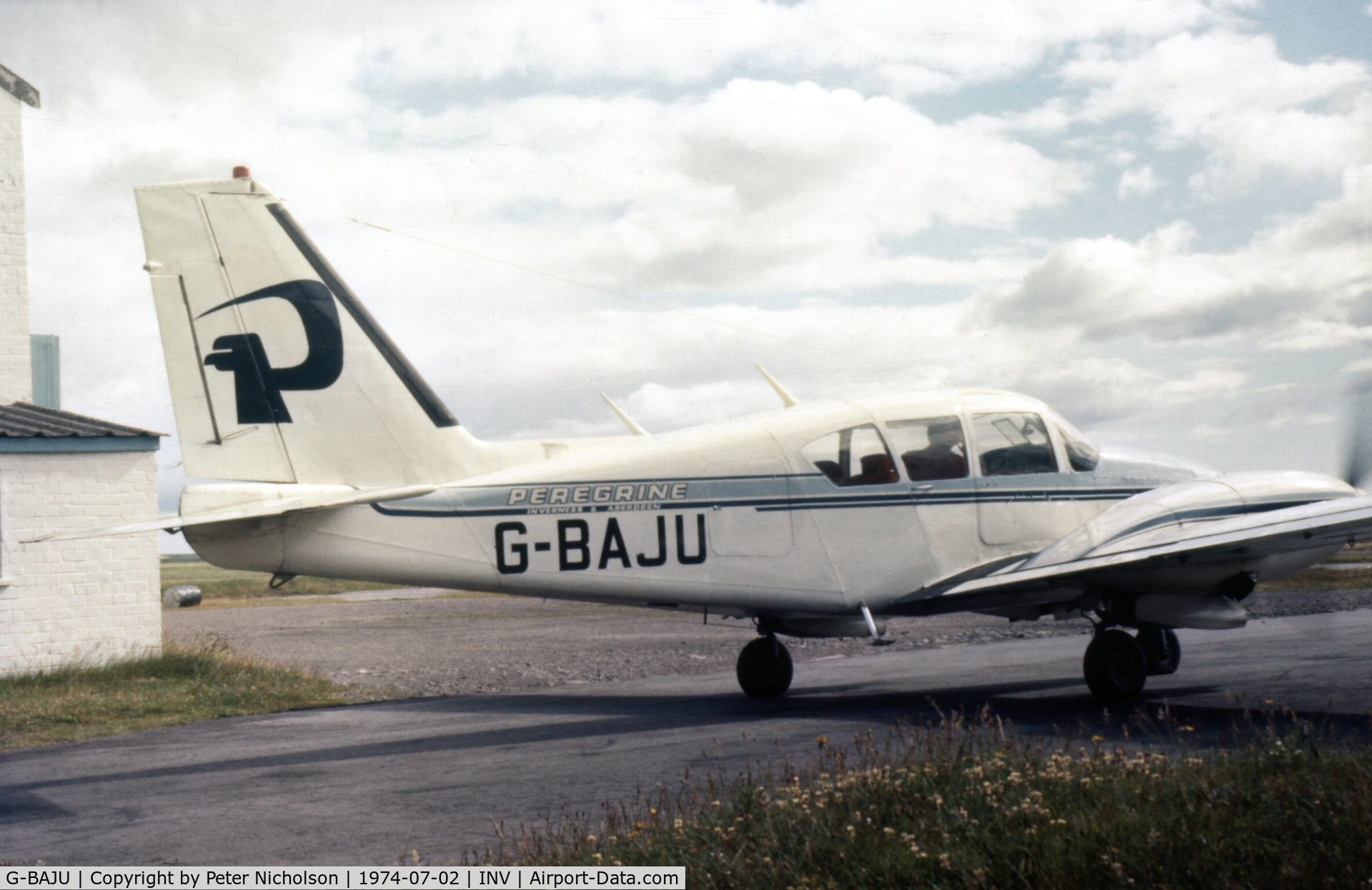 G-BAJU, 1964 Piper PA-23-250 Aztec C/N 27-2546, PA-23 Aztec of Peregrine Air Services at Inverness in the Summer of 1974.