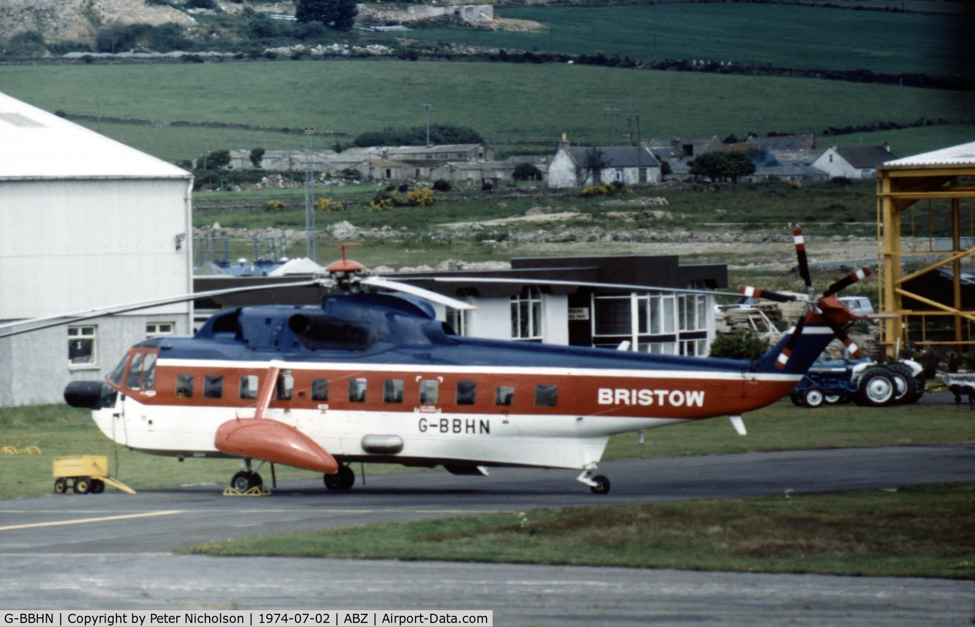G-BBHN, 1973 Sikorsky S-61N C/N 61714, S-61N of Bristow Helicopters Limited at Aberdeen in the Summer of 1974.