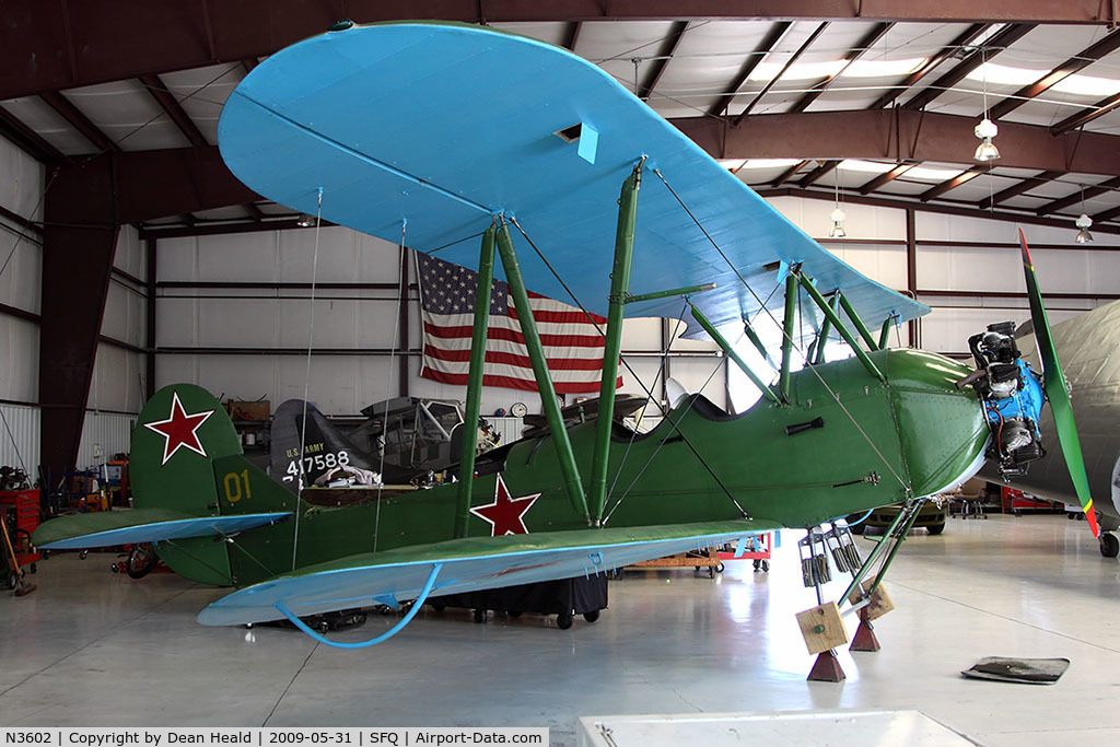 N3602, Polikarpov Po-2 C/N 0717, Although there were over 40,000 originally built, currently there are only four Polikarpov Po-2's flying in the world. This aircraft is undergoing maintenance at The Fighter Factory in Suffolk, VA.
