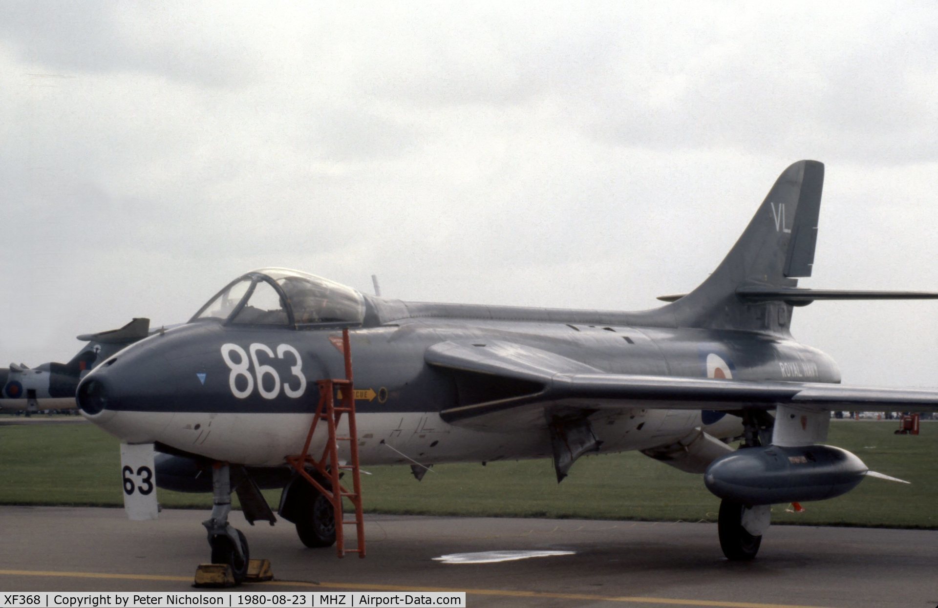 XF368, 1956 Hawker Hunter GA.11 C/N HABL-003097, Another of the Blue Herons aerobatic display team at the 1980 Mildenhall Air Fete.